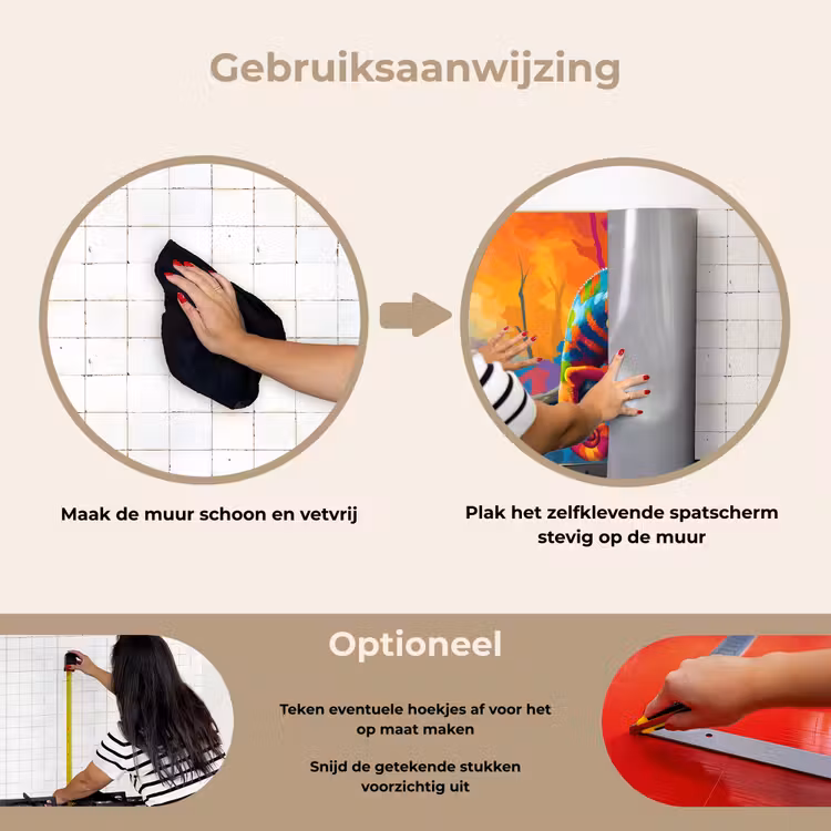 Kameleon - Tak - Gestreept - Bladeren keuken achterwand spatscherm klein -gebruiksaanwijzing_NL