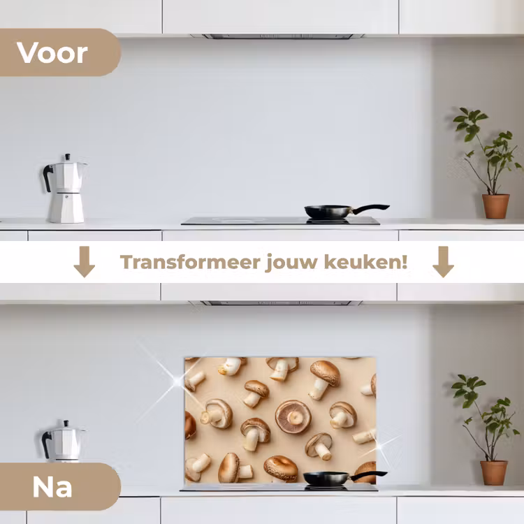 Kastanje Champignons - Beige keuken achterwand spatscherm klein -voor_na_NL