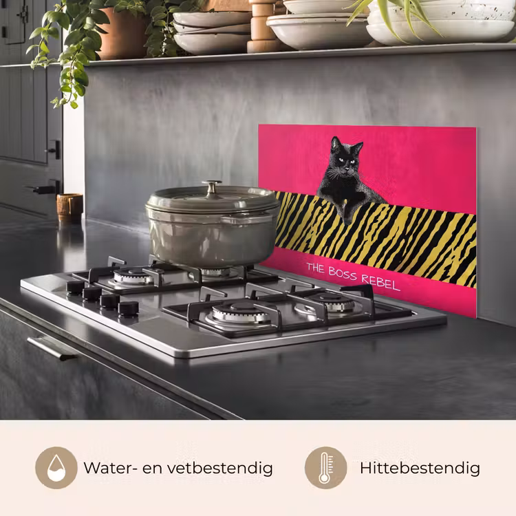 Kat - Baas - Roze - Tijgerprint keuken achterwand spatscherm klein -usp_NL
