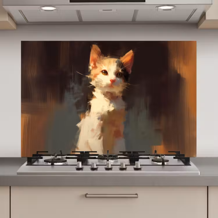 Kat - Geschilderd - Artistiek - Wit keuken achterwand spatscherm klein -3d_website