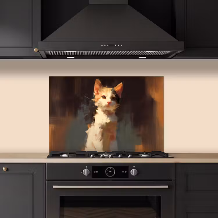 Kat - Geschilderd - Artistiek - Wit keuken achterwand spatscherm klein -sfeer1