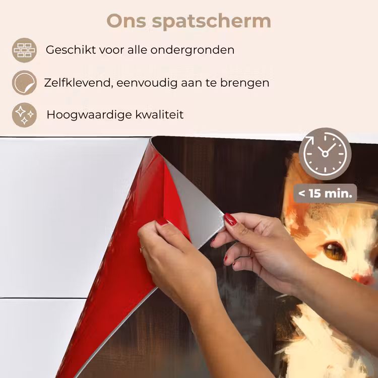 Kat - Geschilderd - Artistiek - Wit keuken achterwand spatscherm klein -spatscherm_NL