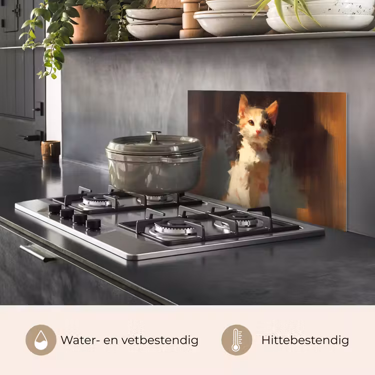Kat - Geschilderd - Artistiek - Wit keuken achterwand spatscherm klein -usp_NL