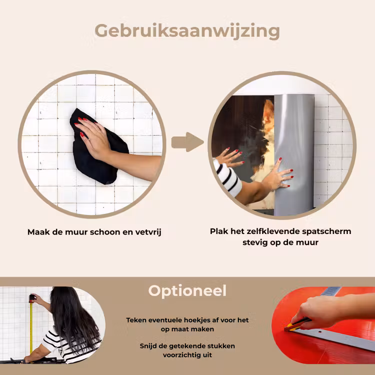 Kat - Geschilderd - Artistiek - Wit keuken achterwand spatscherm klein -gebruiksaanwijzing_NL