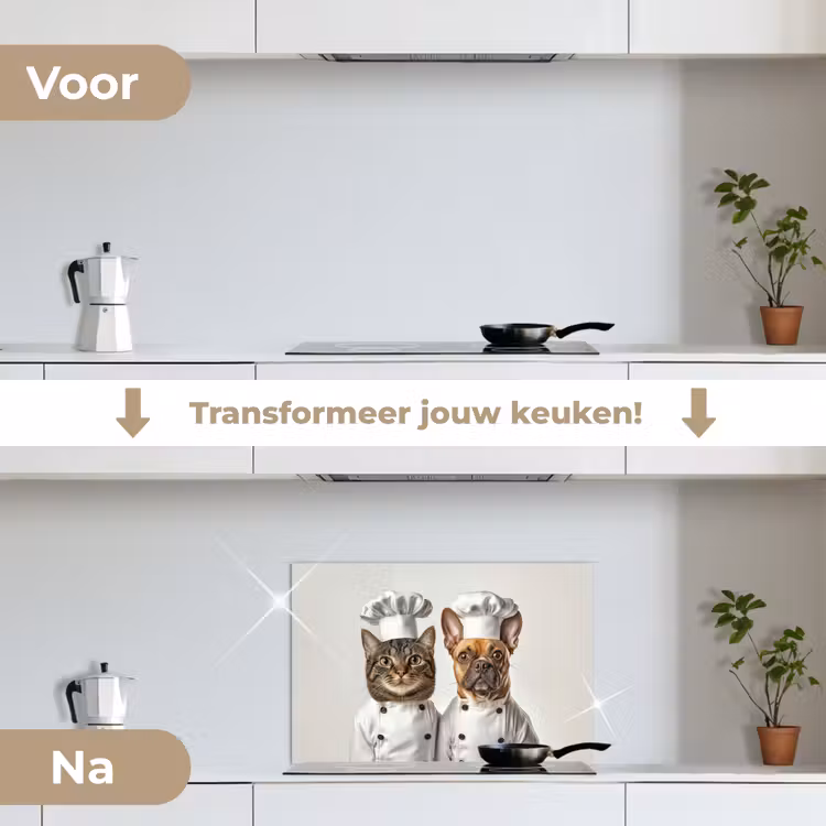 Kat - Hond - Kokskleding keuken achterwand spatscherm klein -voor_na_NL