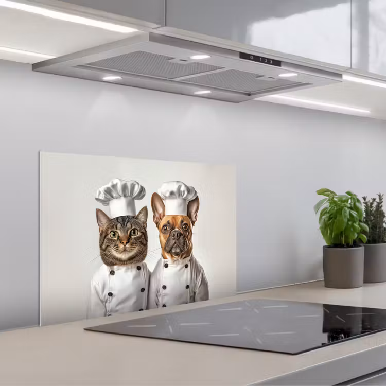 Kat - Hond - Kokskleding keuken achterwand spatscherm klein -3d_schuin