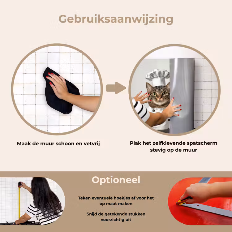 Kat - Hond - Kokskleding keuken achterwand spatscherm klein -gebruiksaanwijzing_NL