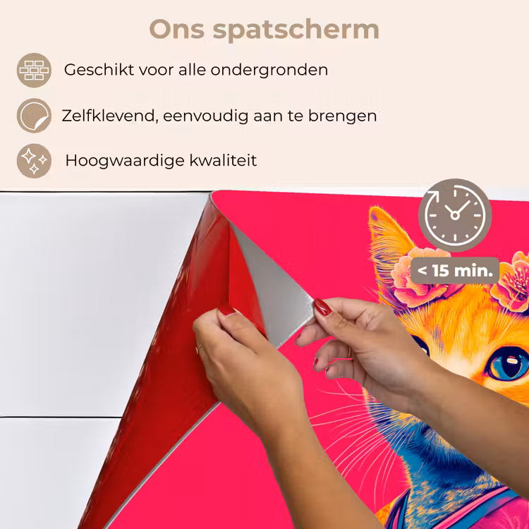 Kat - Kimono - Bloemen - Roze keuken achterwand spatscherm klein -spatscherm_NL