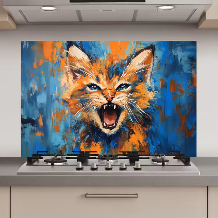 Kat - Kleurrijk - Oranje - Blauw keuken achterwand spatscherm klein -3d_website