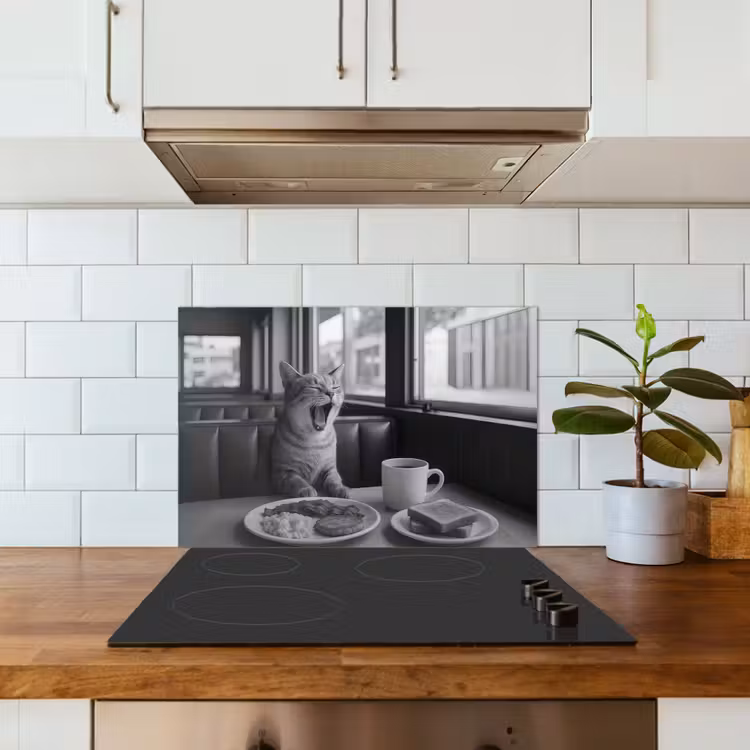Kat - Koffie - Brood - Zwart keuken achterwand spatscherm klein -sfeer2