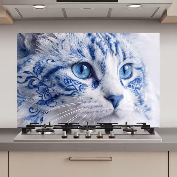 Kat - Patroon - Blauw keuken achterwand spatscherm klein -3d_website