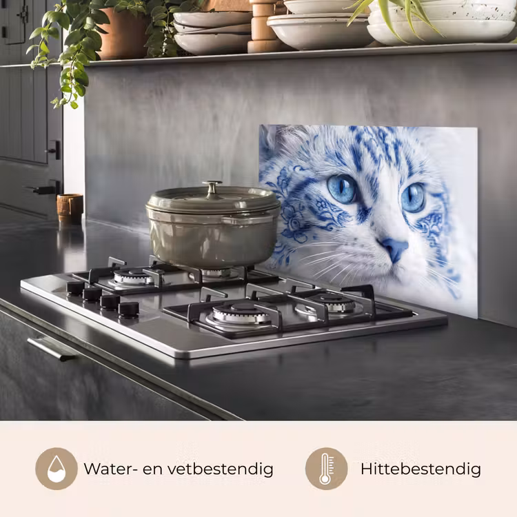 Kat - Patroon - Blauw keuken achterwand spatscherm klein -usp_NL
