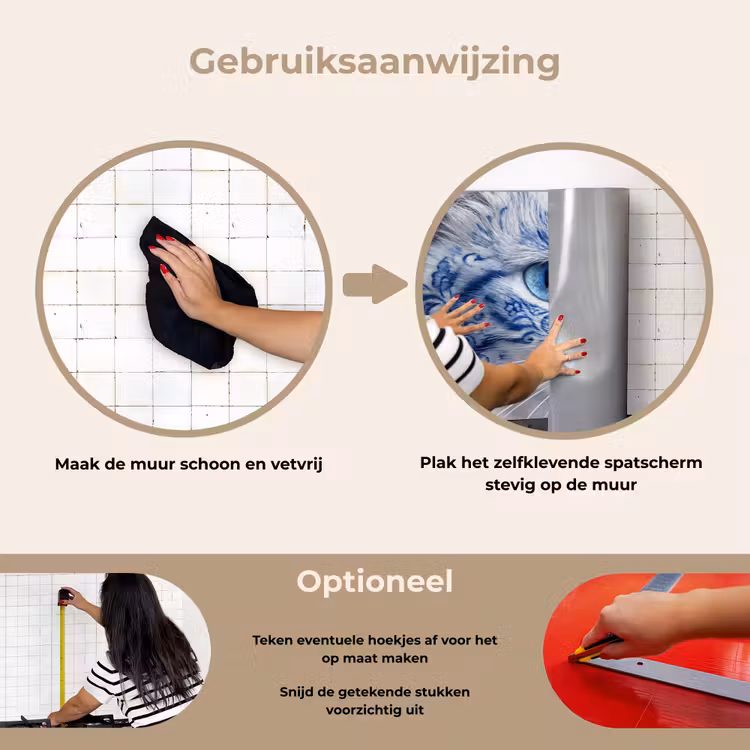 Kat - Patroon - Blauw keuken achterwand spatscherm klein -gebruiksaanwijzing_NL