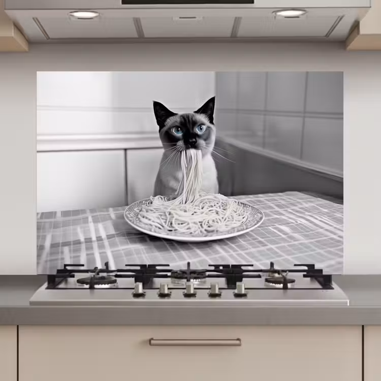 Kat - Siamees - Zwart Wit - Schattig - Dieren keuken achterwand spatscherm klein -3d_website