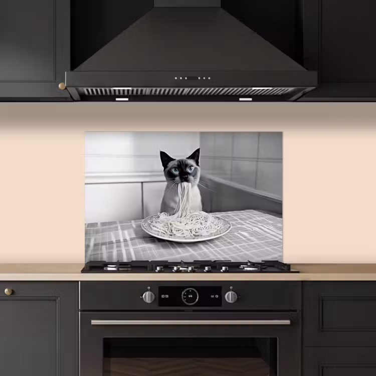 Kat - Siamees - Zwart Wit - Schattig - Dieren keuken achterwand spatscherm klein -sfeer1