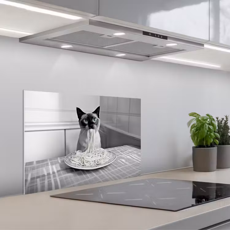 Kat - Siamees - Zwart Wit - Schattig - Dieren keuken achterwand spatscherm klein -3d_schuin