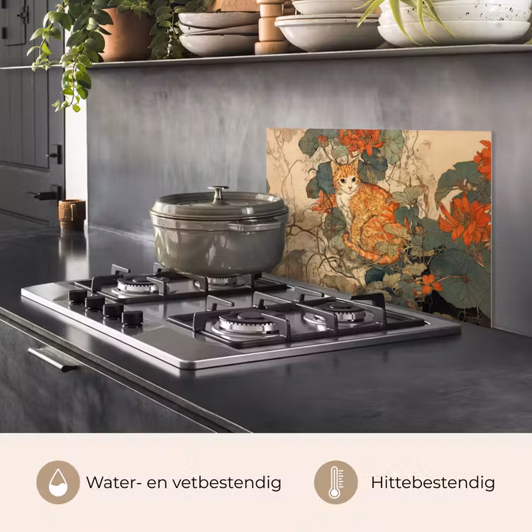 Kat - Sierlijk - Bloemen keuken achterwand spatscherm klein -usp_NL