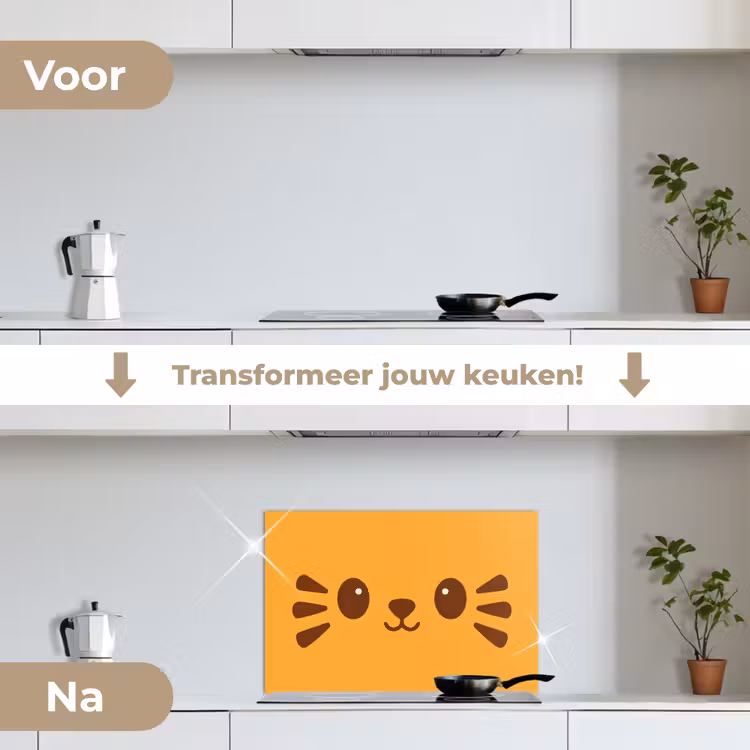 Kat - Simplistisch - Oranje - Vrolijk keuken achterwand spatscherm klein -voor_na_NL