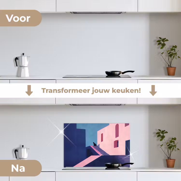 Kat - Trap - Gebouwen - Schaduwcontrasten keuken achterwand spatscherm klein -voor_na_NL