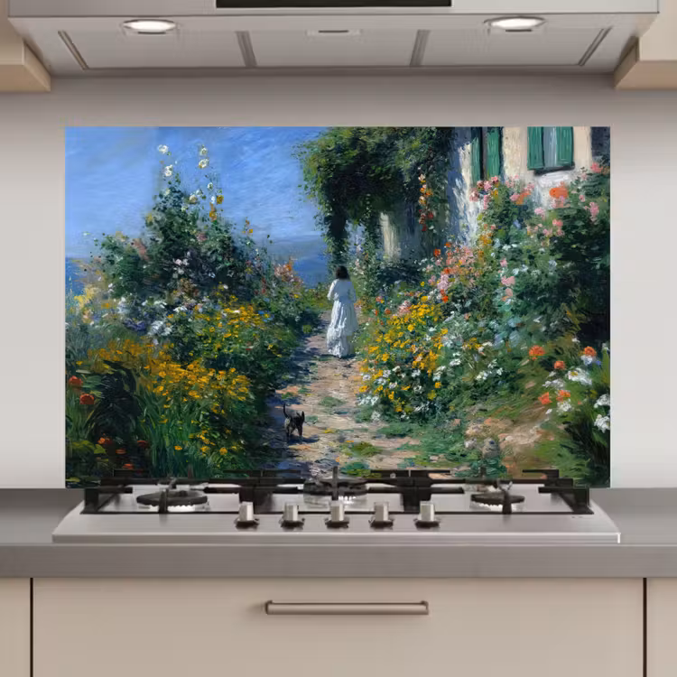 Kat - Vrouw - Bloemen - Huis keuken achterwand spatscherm klein -3d_website