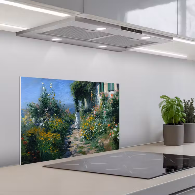 Kat - Vrouw - Bloemen - Huis keuken achterwand spatscherm klein -3d_schuin