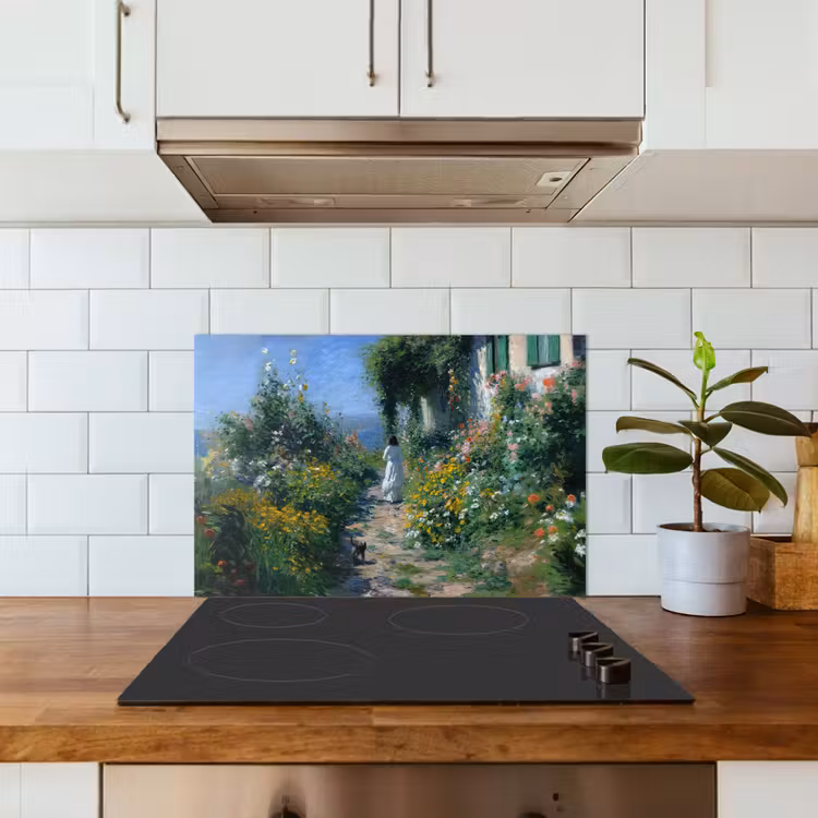 Kat - Vrouw - Bloemen - Huis keuken achterwand spatscherm klein -sfeer2