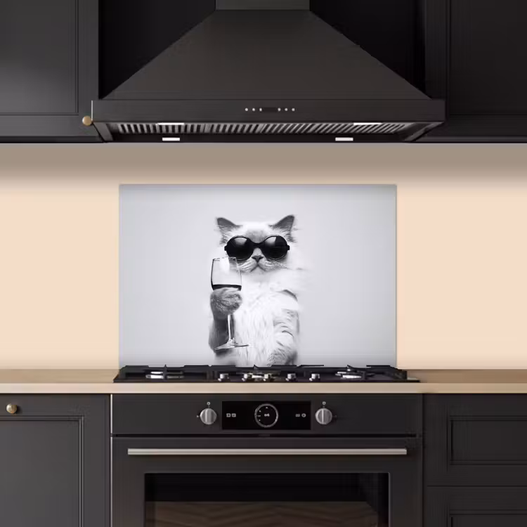 Kat - Zonnebril - Wijnglas - Langharig keuken achterwand spatscherm klein -sfeer1