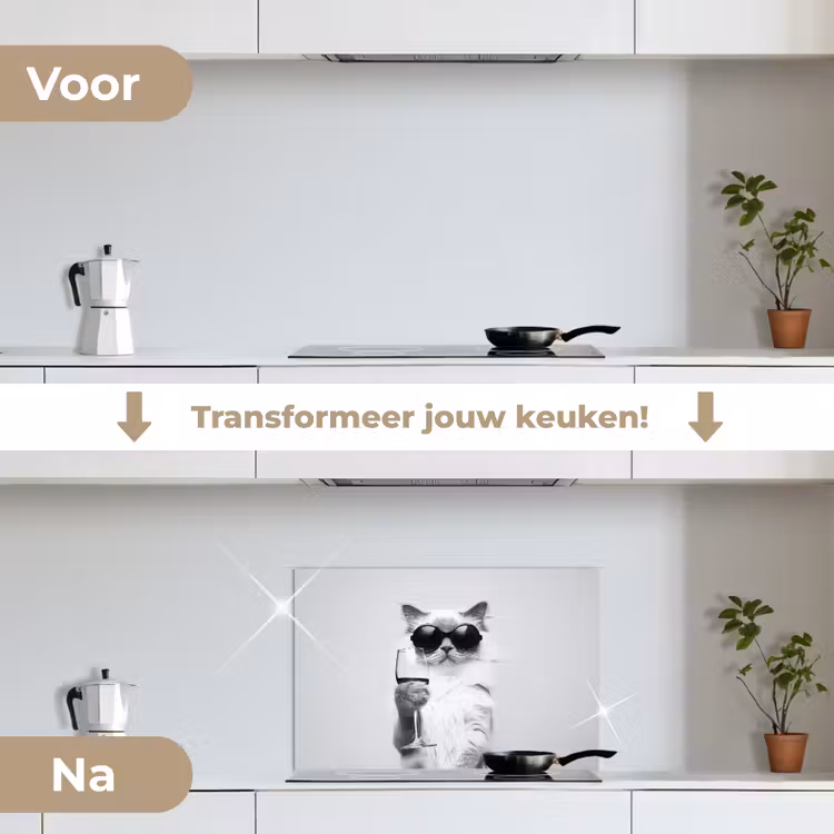 Kat - Zonnebril - Wijnglas - Langharig keuken achterwand spatscherm klein -voor_na_NL