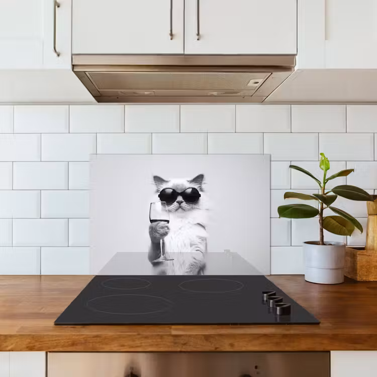 Kat - Zonnebril - Wijnglas - Langharig keuken achterwand spatscherm klein -sfeer2