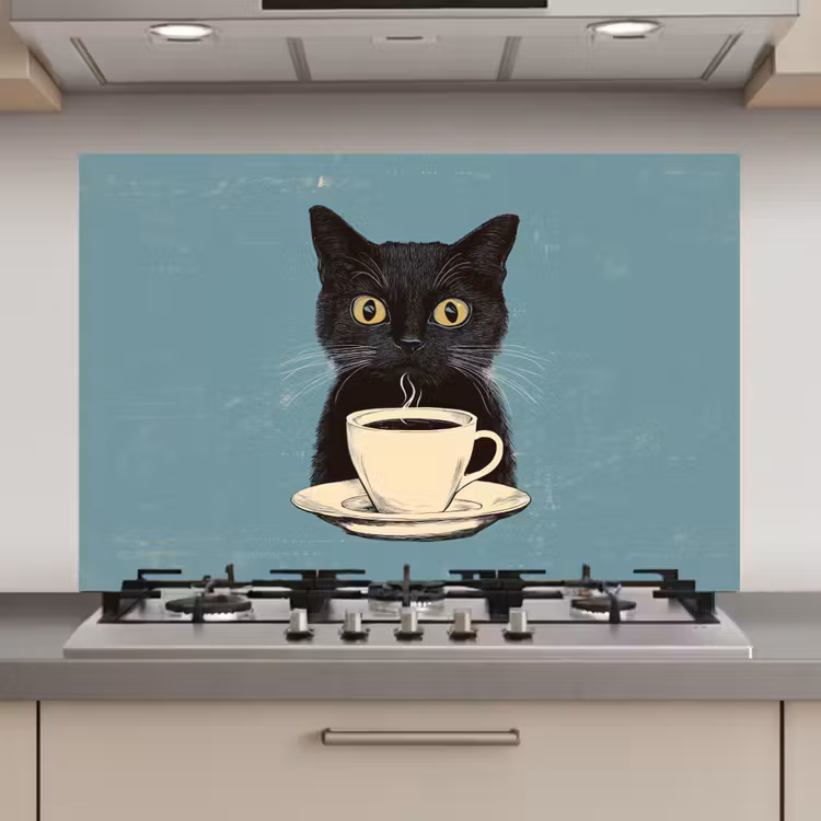 Kat - Zwart - Koffie - Minimalistisch keuken achterwand spatscherm klein -3d_website