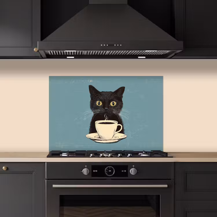Kat - Zwart - Koffie - Minimalistisch keuken achterwand spatscherm klein -sfeer1
