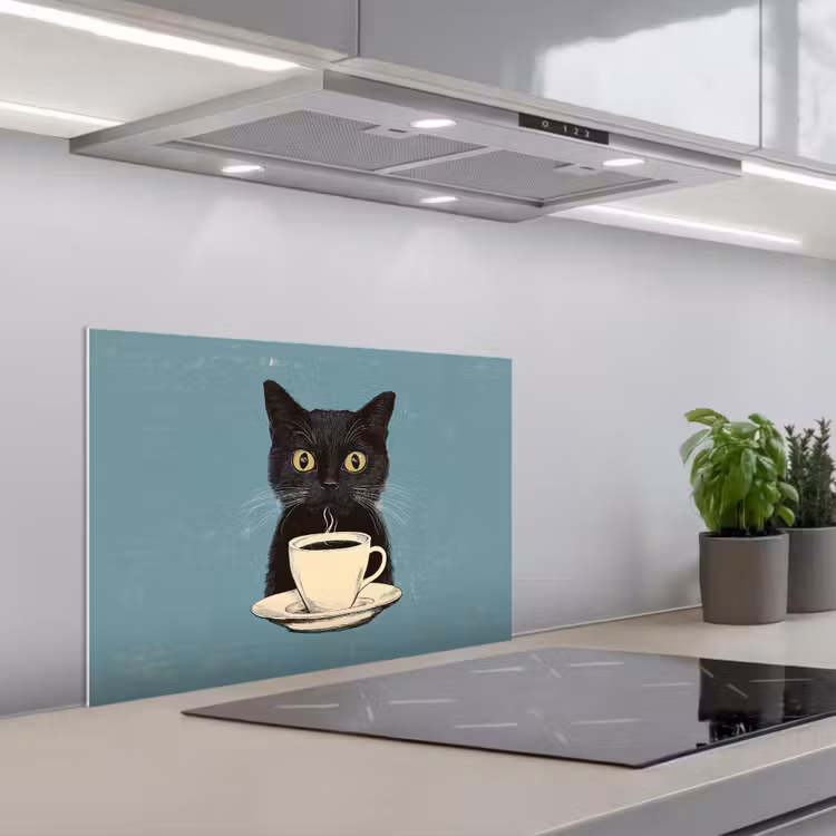 Kat - Zwart - Koffie - Minimalistisch keuken achterwand spatscherm klein -3d_schuin