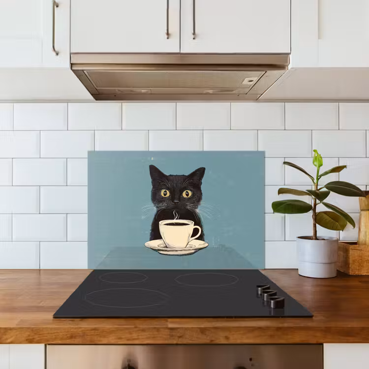 Kat - Zwart - Koffie - Minimalistisch keuken achterwand spatscherm klein -sfeer2