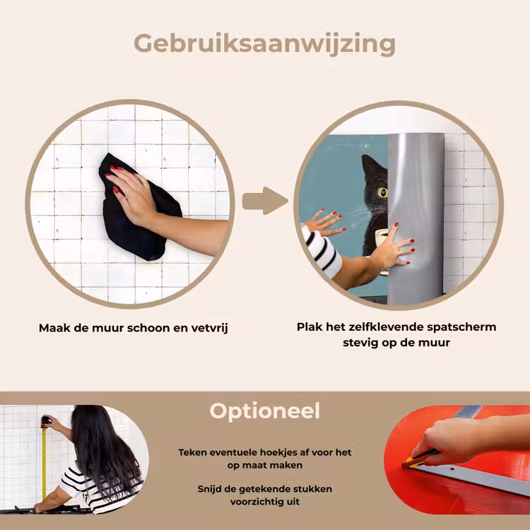 Kat - Zwart - Koffie - Minimalistisch keuken achterwand spatscherm klein -gebruiksaanwijzing_NL