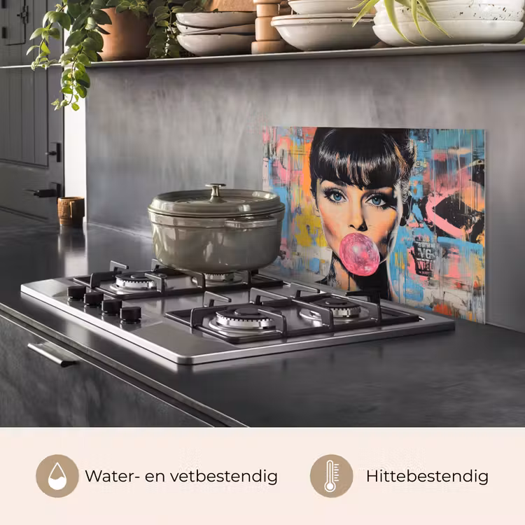 Kauwgom - Vrouw - Penseelstreken - Modern keuken achterwand spatscherm klein -usp_NL
