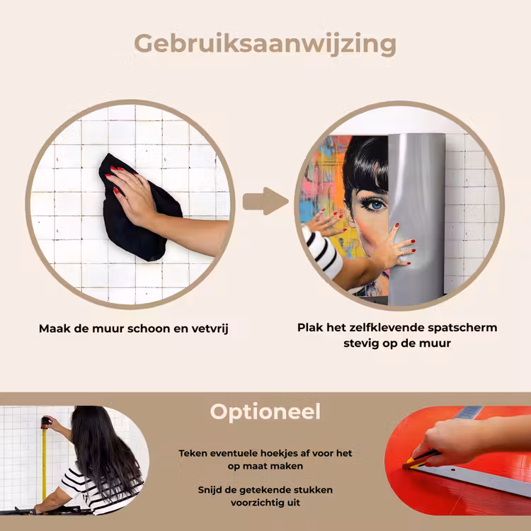 Kauwgom - Vrouw - Penseelstreken - Modern keuken achterwand spatscherm klein -gebruiksaanwijzing_NL
