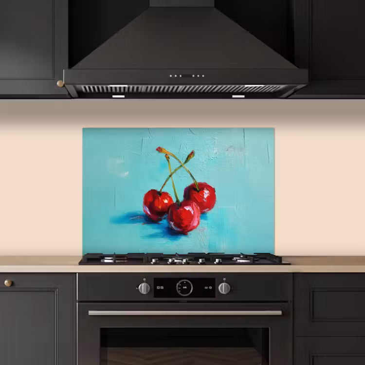 Kersen - Rood - Drie - Geverfd keuken achterwand spatscherm klein -sfeer1