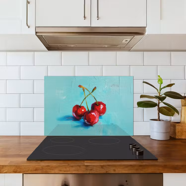 Kersen - Rood - Drie - Geverfd keuken achterwand spatscherm klein -sfeer2
