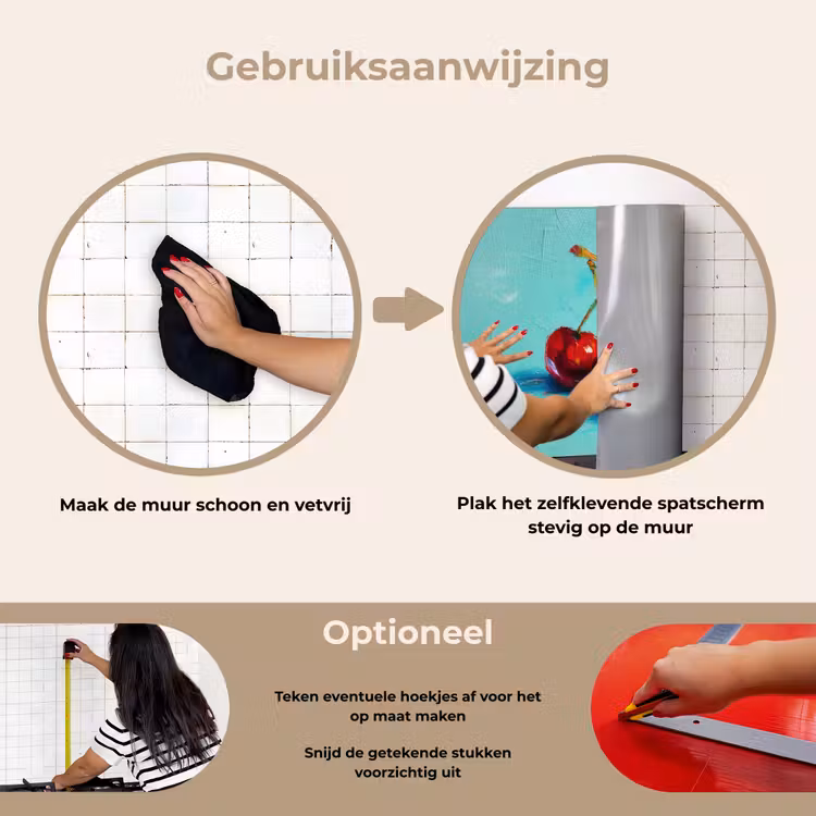 Kersen - Rood - Drie - Geverfd keuken achterwand spatscherm klein -gebruiksaanwijzing_NL