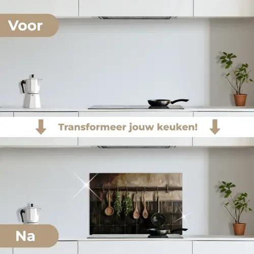 Keukengerei - Rustiek - Tegels - Kruiden keuken achterwand spatscherm klein -voor_na_NL