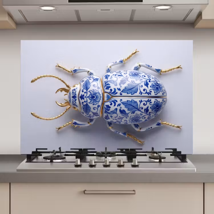 Kever - Delfts - Blauw - Goud keuken achterwand spatscherm klein -3d_website
