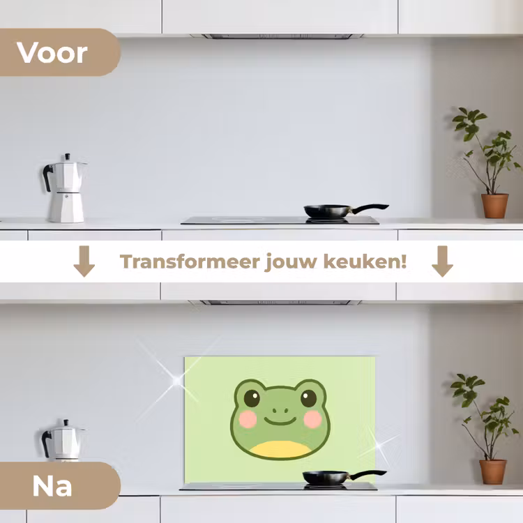 Kikker - Groen - Vriendelijkheid keuken achterwand spatscherm klein -voor_na_NL