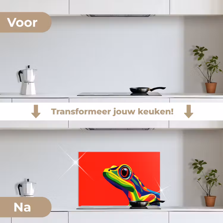 Kikker - Kleurrijk - Strepen - Ogen keuken achterwand spatscherm klein -voor_na_NL