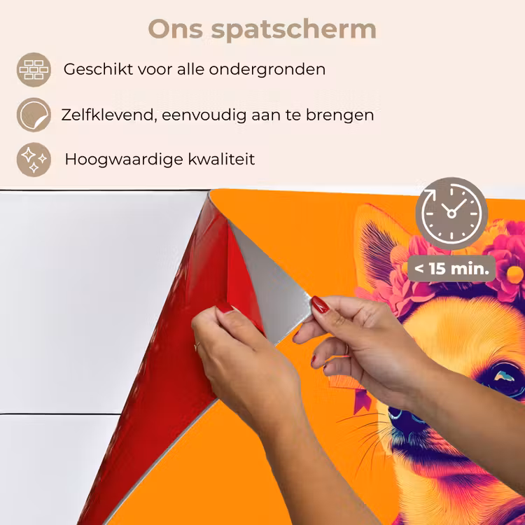 Kimono - Hondje - Bloemenkroon - Oranje keuken achterwand spatscherm klein -spatscherm_NL