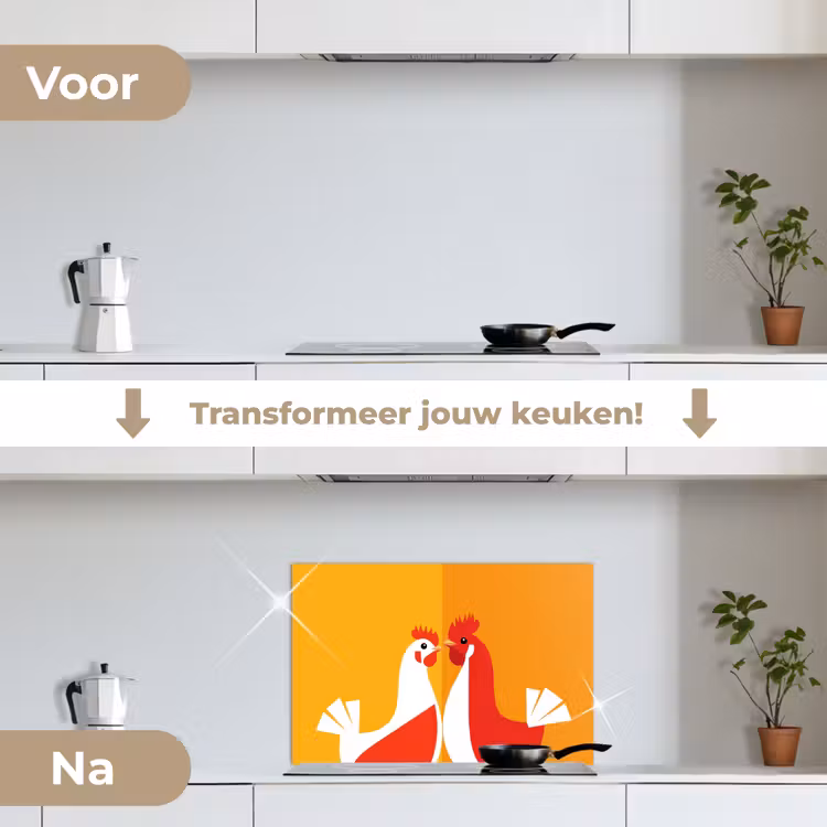 Kippen - Oranje - Vlakken keuken achterwand spatscherm klein -voor_na_NL