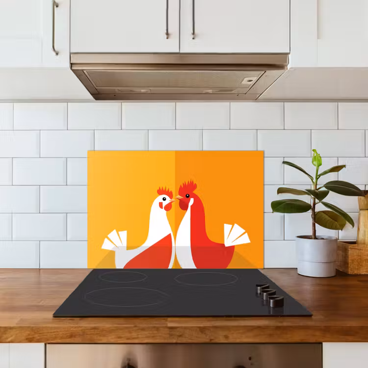 Kippen - Oranje - Vlakken keuken achterwand spatscherm klein -sfeer2