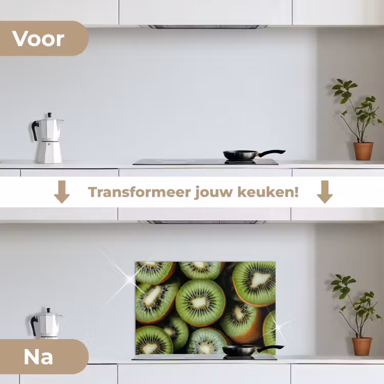 Kiwi - Fruit - Groen keuken achterwand spatscherm klein -voor_na_NL