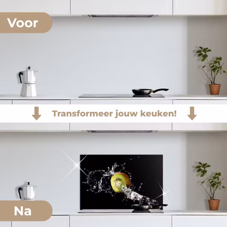 Kiwi - Fruit - Stilleven - Water - Zwart keuken achterwand spatscherm klein -voor_na_NL