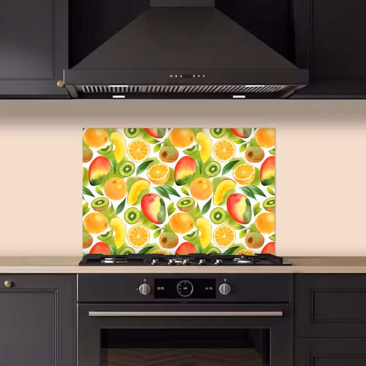 Kiwi - Sinasappel - Mango - Perzik keuken achterwand spatscherm klein 900 -sfeer1