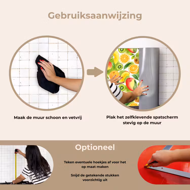 Kiwi - Sinasappel - Mango - Perzik keuken achterwand spatscherm klein 900 -gebruiksaanwijzing_NL